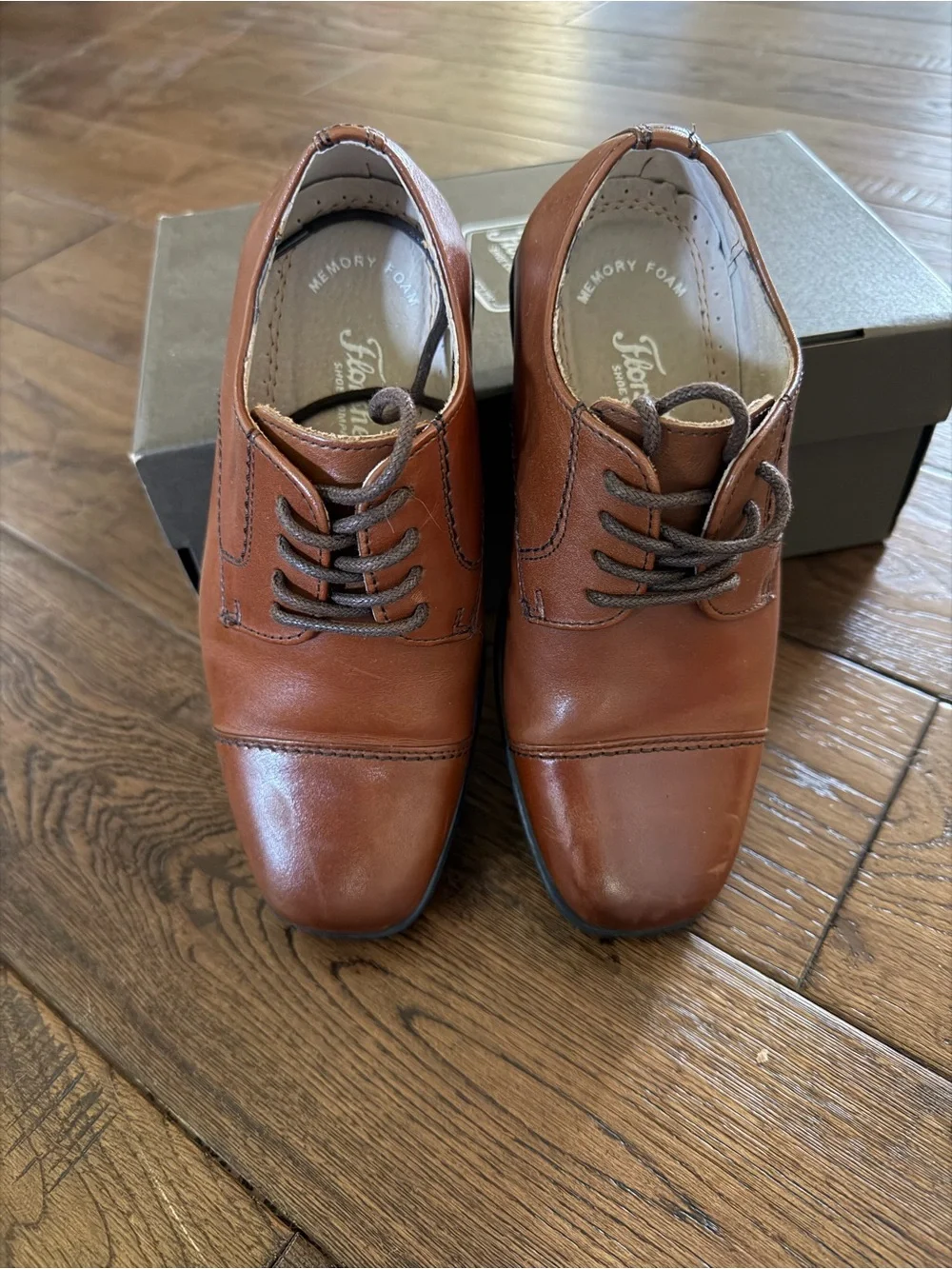 Florsheim Kids Tan Leather Lace-Up Dress Shoes